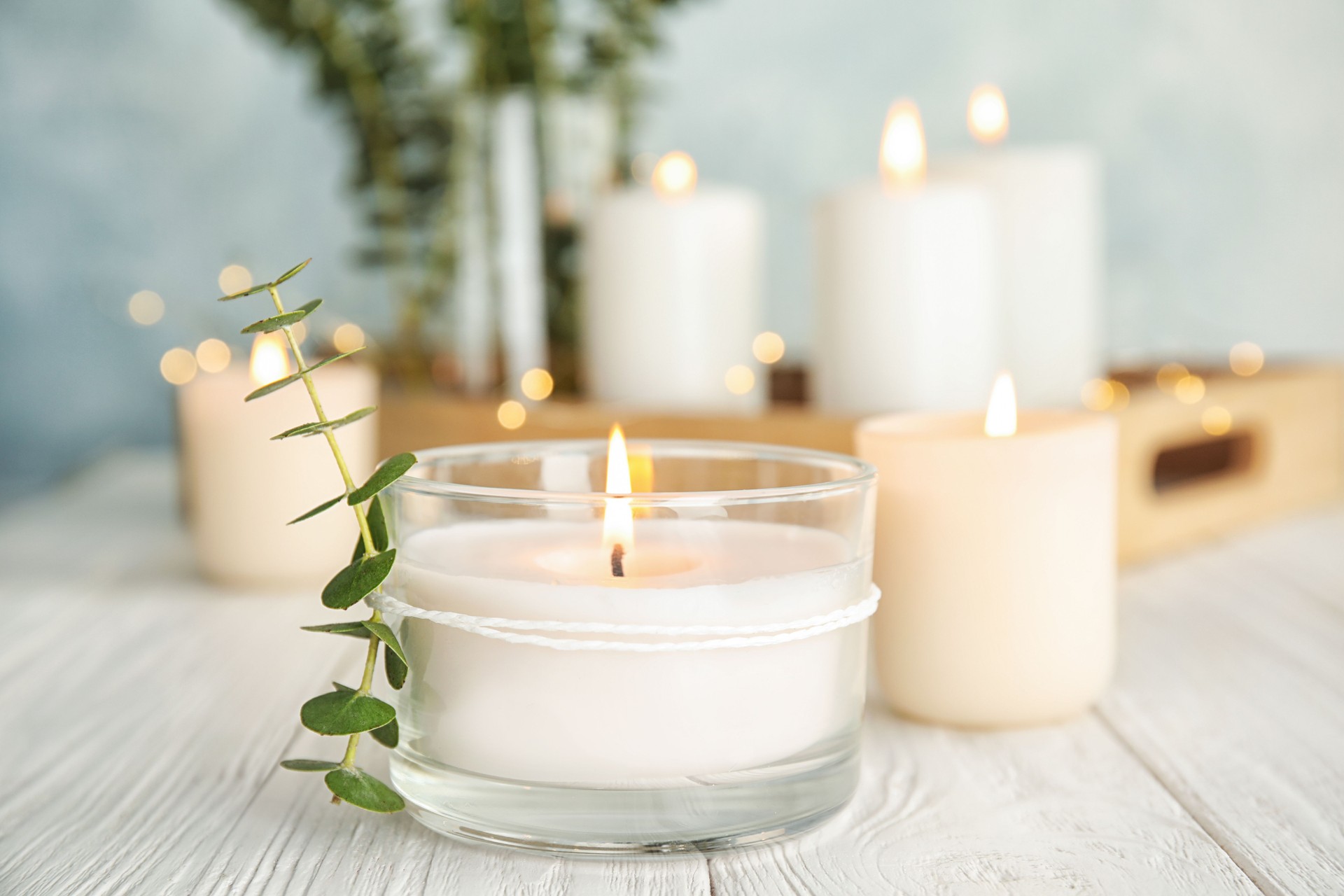 Serene glow of lit candles for relaxation and warmth
