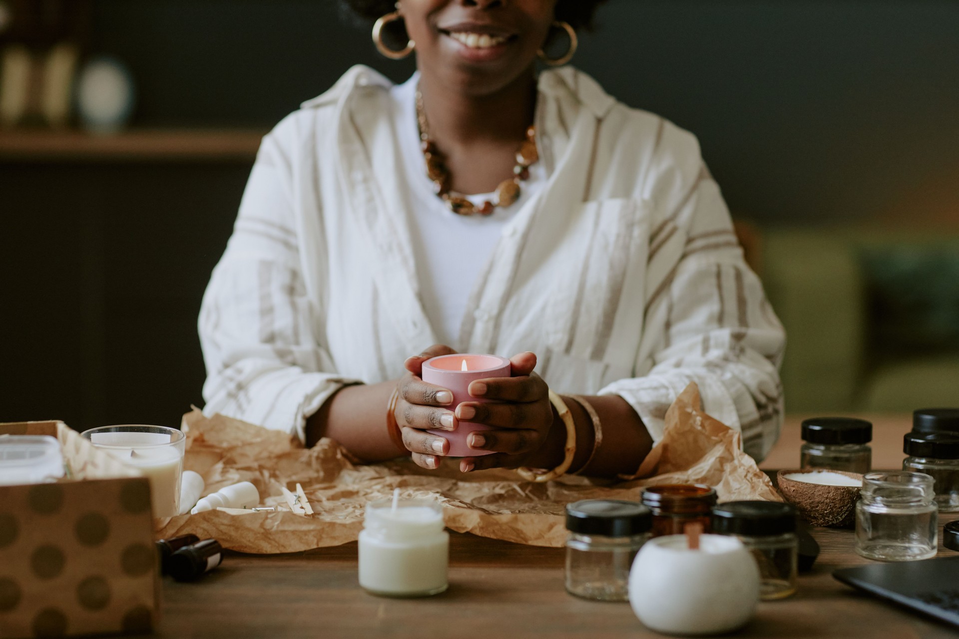 Creating Homemade Candles in Cozy Home Atmosphere